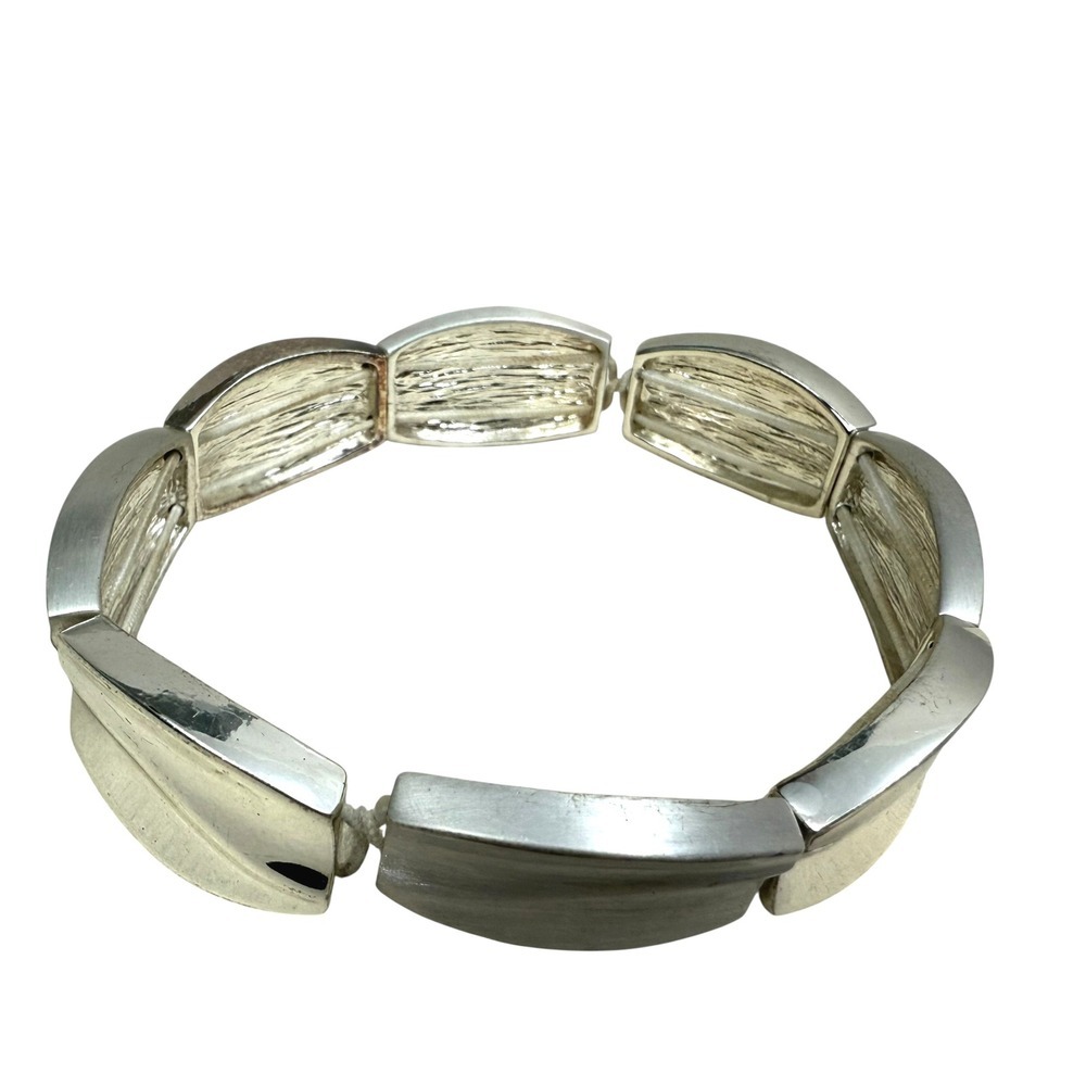 Silver Tone Stretch Chunky Bracelet Fashion Costume Jewelry Statement Size 8